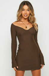 Blame Me Brown Mesh Long Sleeve Mini Dress